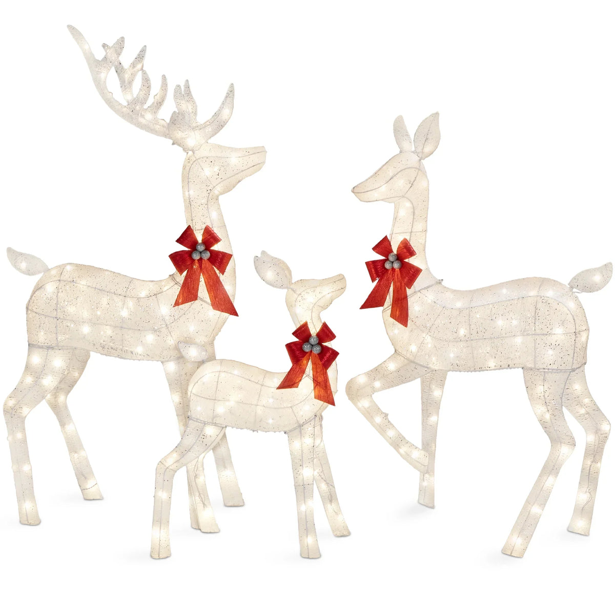 Nouveauté 2026 – Décoration de jardin extérieure Best Choice Products : cerfs lumineux de Noël en 3 pièces, 2 m (6,5 pi), avec 385 lumières DEL et piquets – Or
