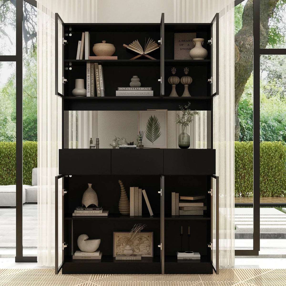 Nouveauté 2026 – Bibliothèque/organisateur KULAGAGA avec éclairage LED, vitrine robuste avec porte vitrée pour salon, 80 cm de large
