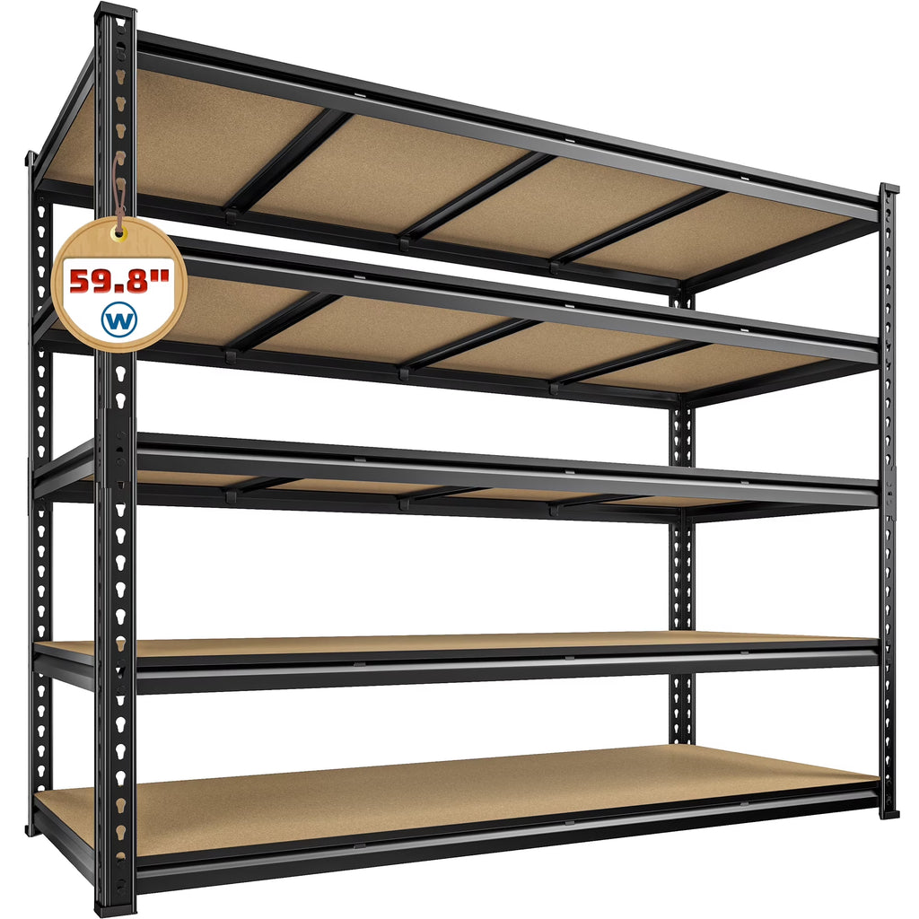 Nouveauté 2026 – Étagère de garage REIBII , 152 cm (L) x 61 cm (P) x 183 cm (H), robuste, supportant jusqu'à 1360 kg (3000 lb), réglable, 5 niveaux, en métal