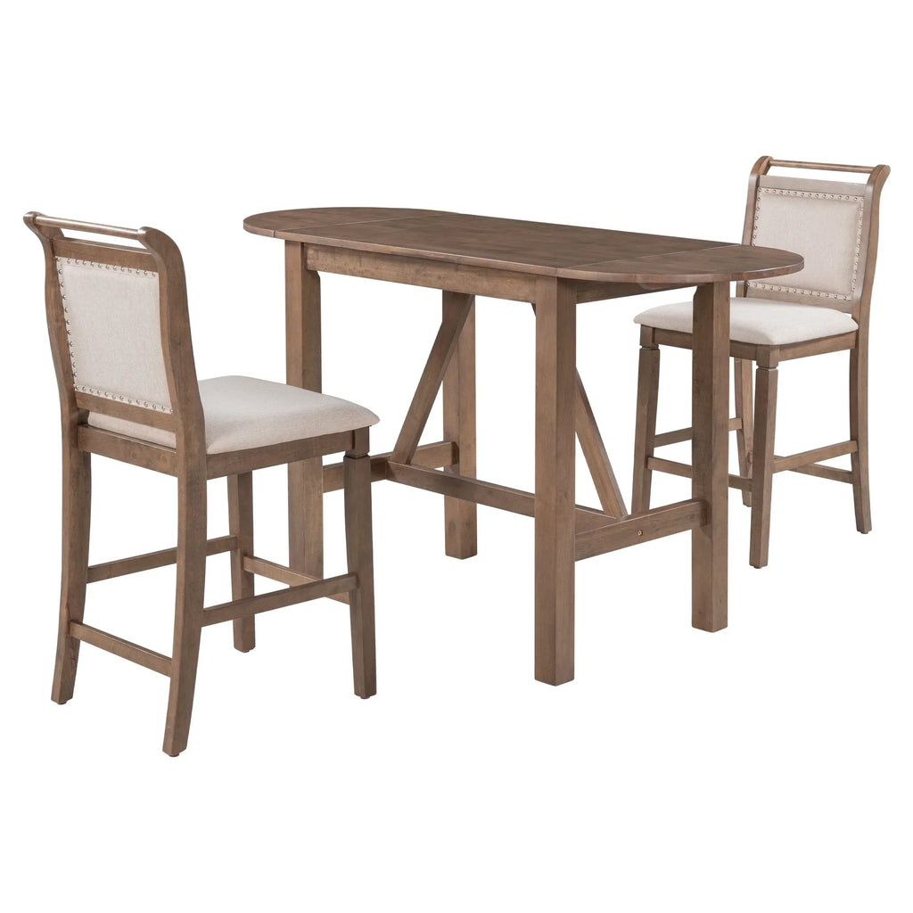 Nouveauté 2026 – Ensemble de salle à manger pliant 3 pièces en bois Harper & Bright Designs : table à abattants et 2 chaises de bar rembourrées, idéal pour les petits espaces, marron