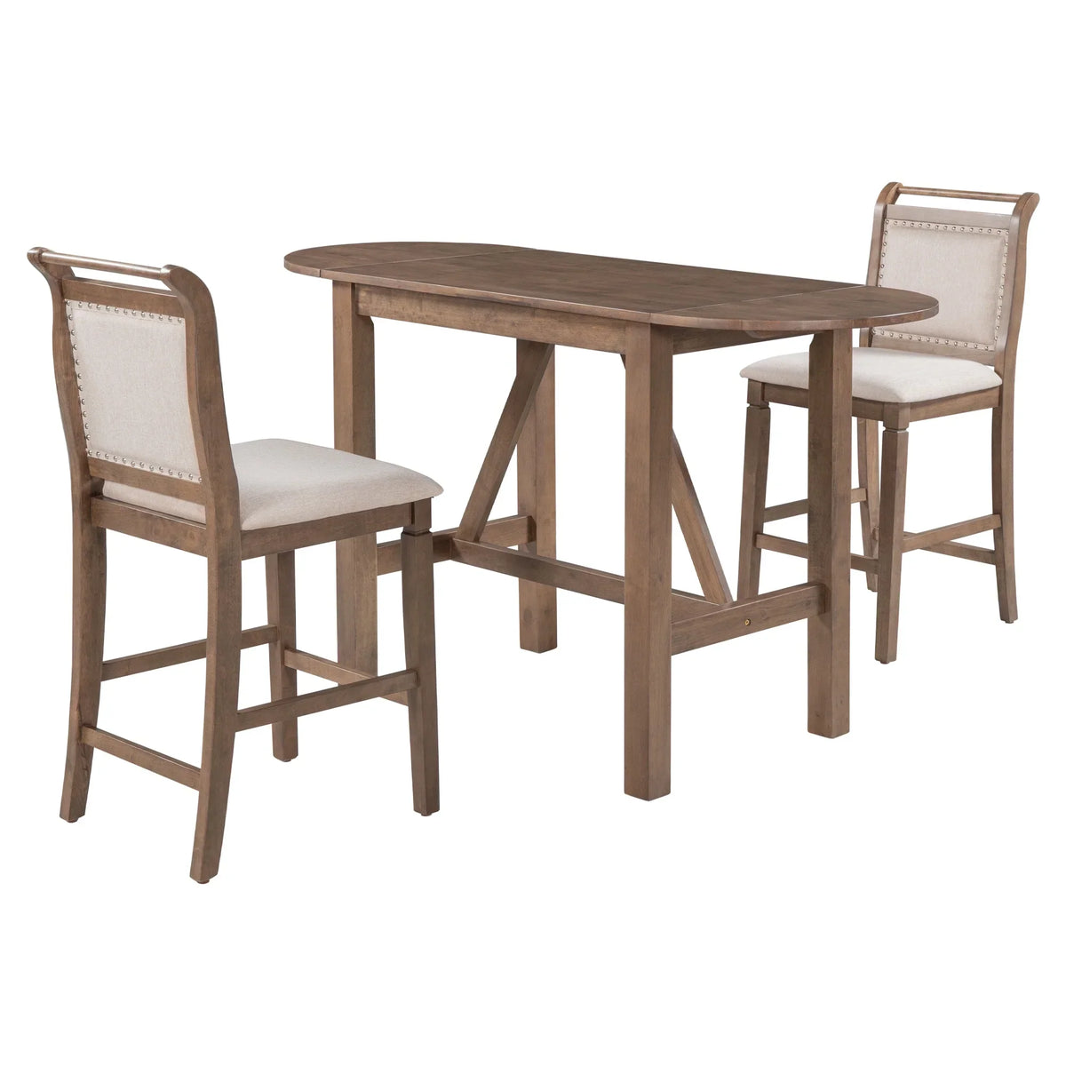 Nouveauté 2026 – Ensemble de salle à manger pliant 3 pièces en bois Harper & Bright Designs : table à abattants et 2 chaises de bar rembourrées, idéal pour les petits espaces, marron