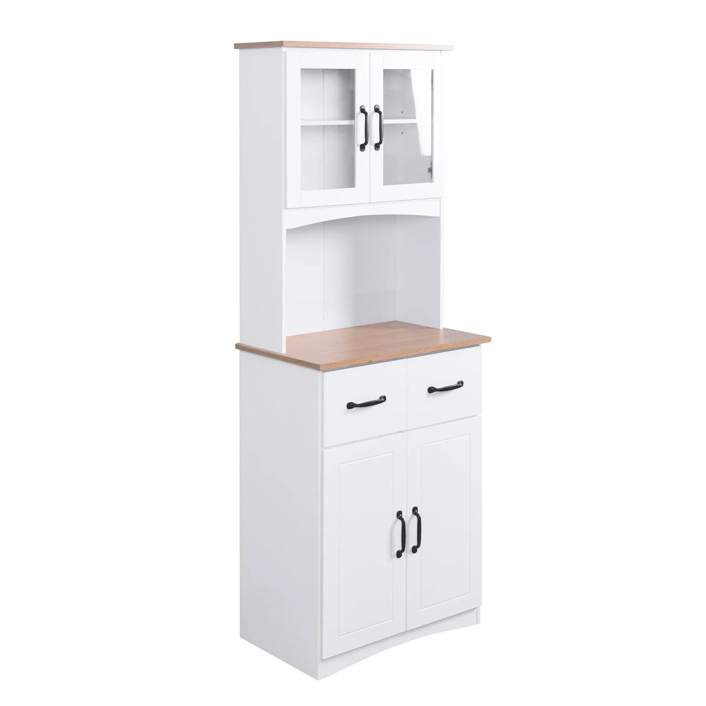 Nouveauté 2026 – ! Meuble de cuisine en bois blanc avec portes vitrées encadrées et tiroir, idéal pour ranger le garde-manger et le micro-ondes