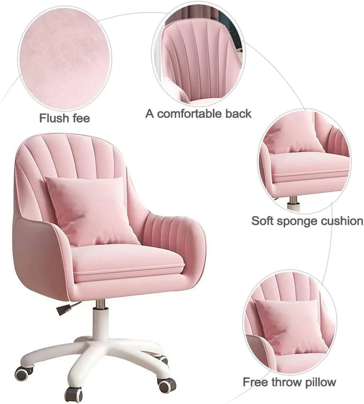 Nouveauté 2026 – Fauteuil de bureau Home , chaise d'ordinateur avec dossier mi-haut capitonné, style moderne, pivotante et réglable en hauteur, en velours blanc