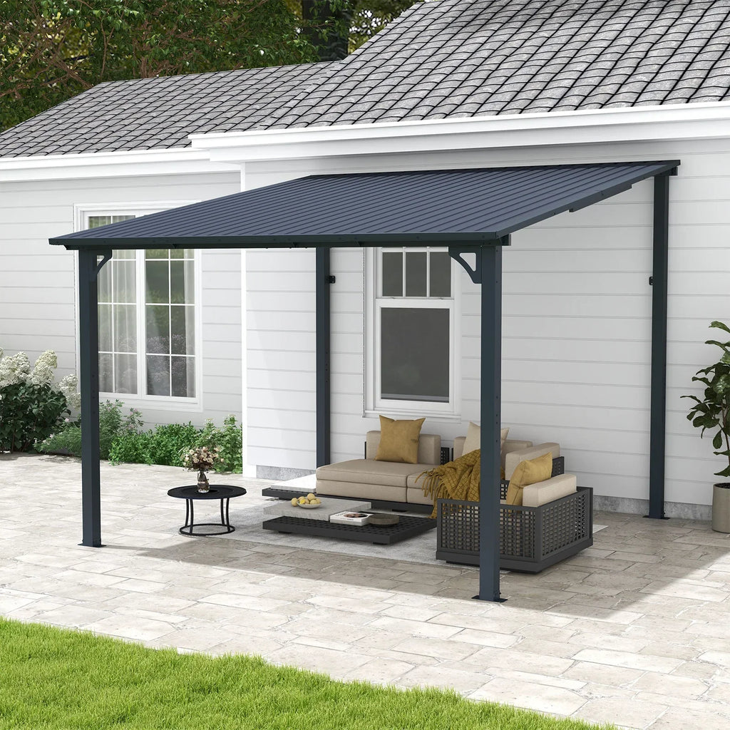 Nouveauté 2026 – Pergola extérieure neuve de 2,44 m x 3,05 m, tonnelle adossée, pergola métallique robuste avec toit rigide, idéale pour patio, jardin, terrasse ou piscine