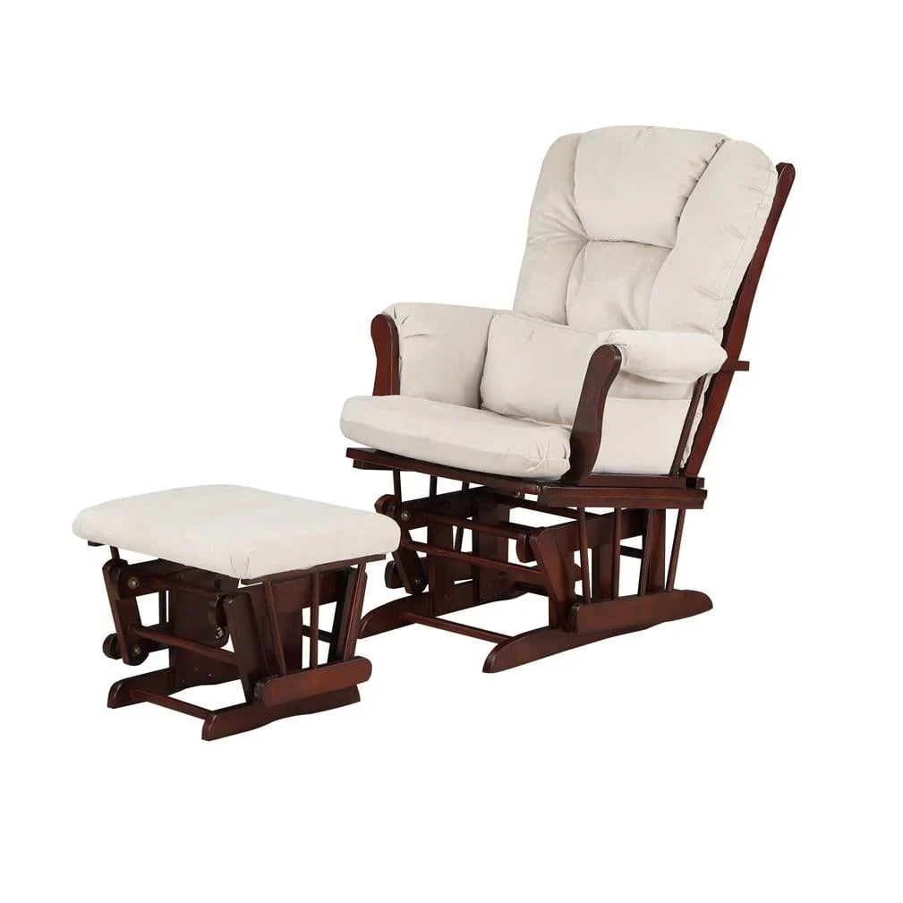 Nouveauté 2026 – Fauteuil à bascule Alice et repose-pieds avec coussin, finition espresso, coussins beiges, AFG