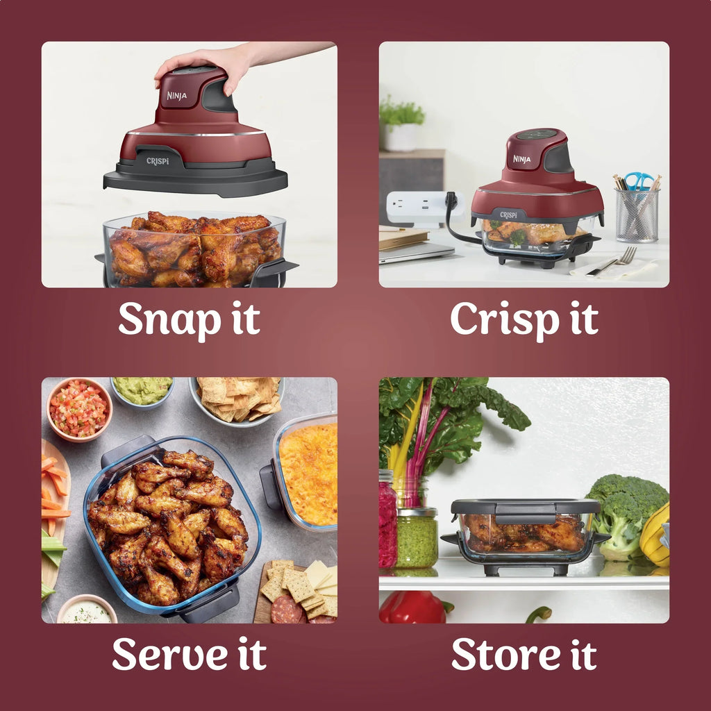 Nouveauté 2026 – Friteuse à air portable 3-en-1 Ninja Crispi , 1500 W, récipients en verre TempWare de 4 L et 5 tasses avec couvercles de conservation, compatible micro-ondes, congélateur et lave-vaisselle, blanc, FN100WH
