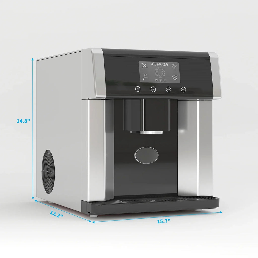 Nouveauté 2026 – Machine à glaçons TABU 3 en 1 avec distributeur d'eau, 18 kg/24 h, fonction glace pilée, autonettoyante, noire