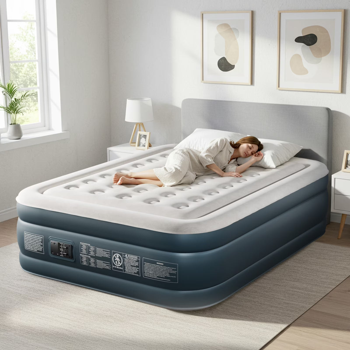 Nouveauté 2026 – Matelas gonflable Zimtown , 45,7 cm (18 po), deux chambres, surélevé, avec pompe intégrée, portable, pour le camping en extérieur et en intérieur, gris et blanc