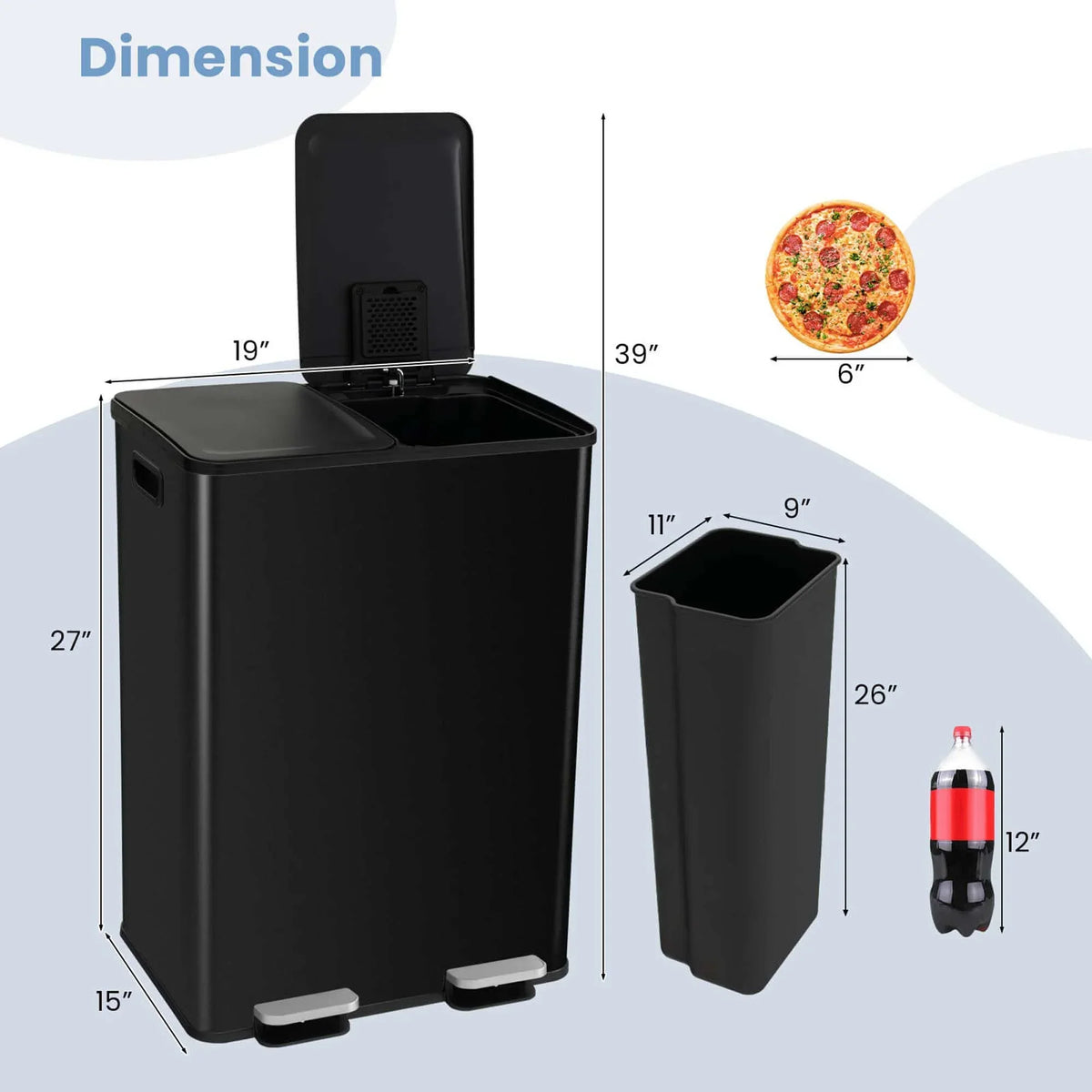 Nouveauté 2026 – Poubelle à pédale double marche Costway 16 gallons (60 litres) argentée, en acier inoxydable