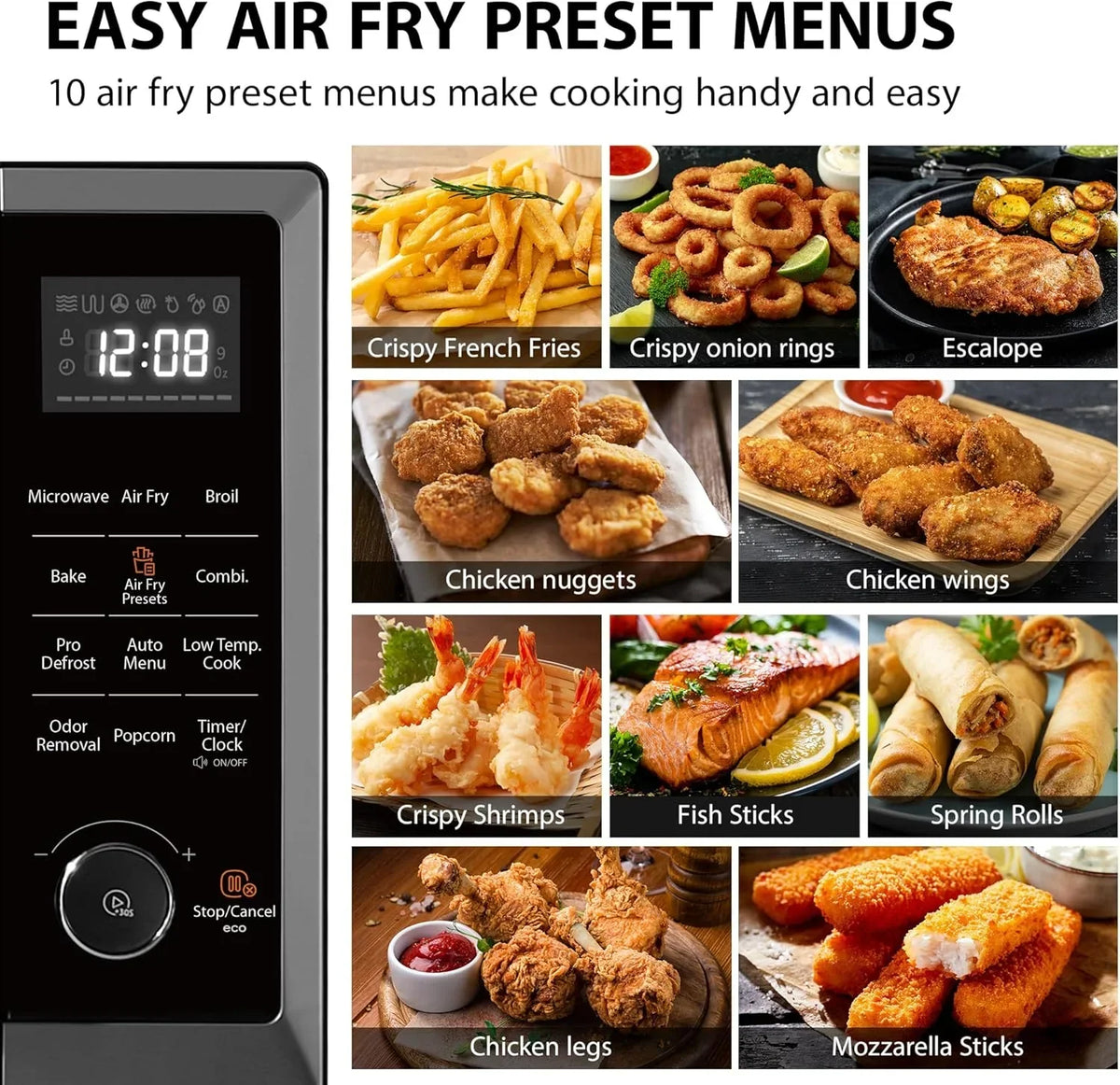 Nouveauté 2026 – Four à micro-ondes de comptoir TOSHIBA 8 en 1 avec friteuse à air chaud, convection, sécurité enfant, 28 litres (1 pi³), noir