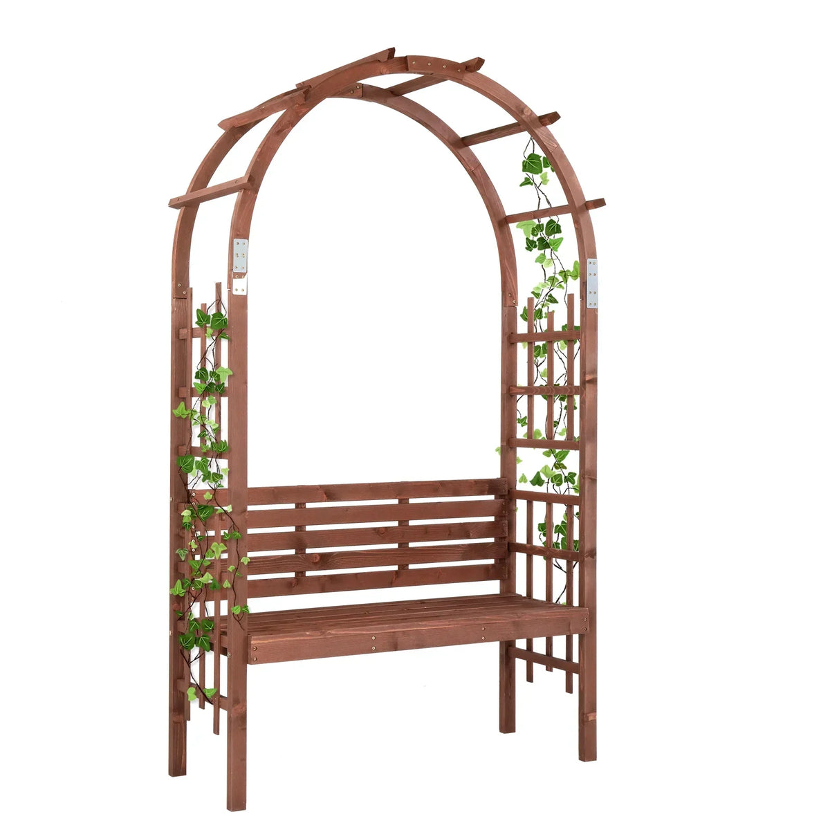 Nouveauté 2026 – Arche en bois de 2,1 m (6,8 pi) avec banc pour 2 personnes, treillis pour plantes grimpantes, décoration extérieure pour jardin, pelouse, terrasse, marron foncé