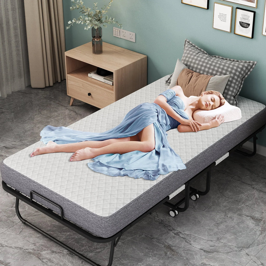 Nouveauté 2026 – Lit pliant Flying avec matelas, format 190 x 79 cm, lit d'appoint pliable et portable pour adultes, avec matelas en mousse à mémoire de forme de 13 cm, structure métallique robuste et peu encombrante
