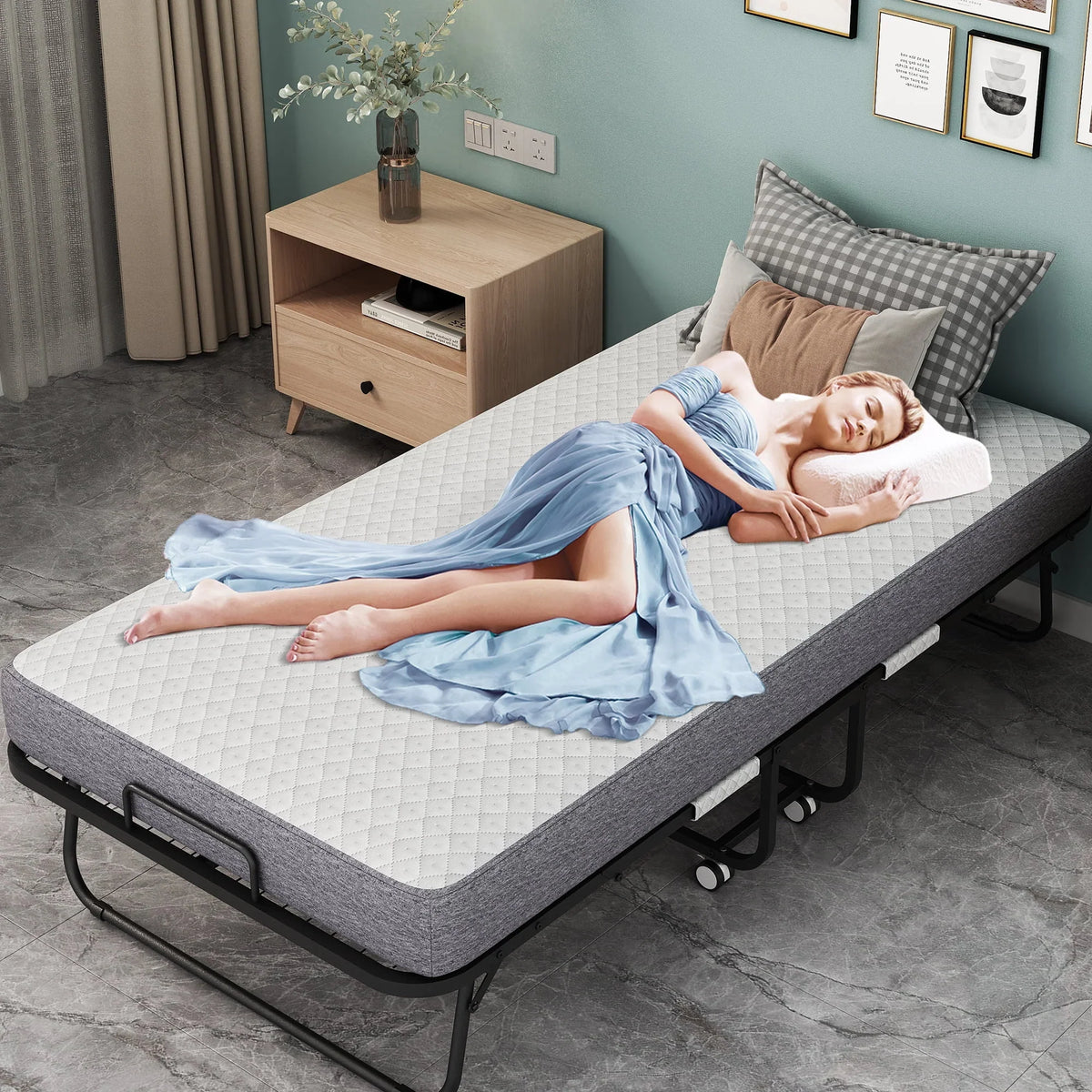 Nouveauté 2026 – Lit pliant Flying avec matelas, format 190 x 79 cm, lit d'appoint pliable et portable pour adultes, avec matelas en mousse à mémoire de forme de 13 cm, structure métallique robuste et peu encombrante