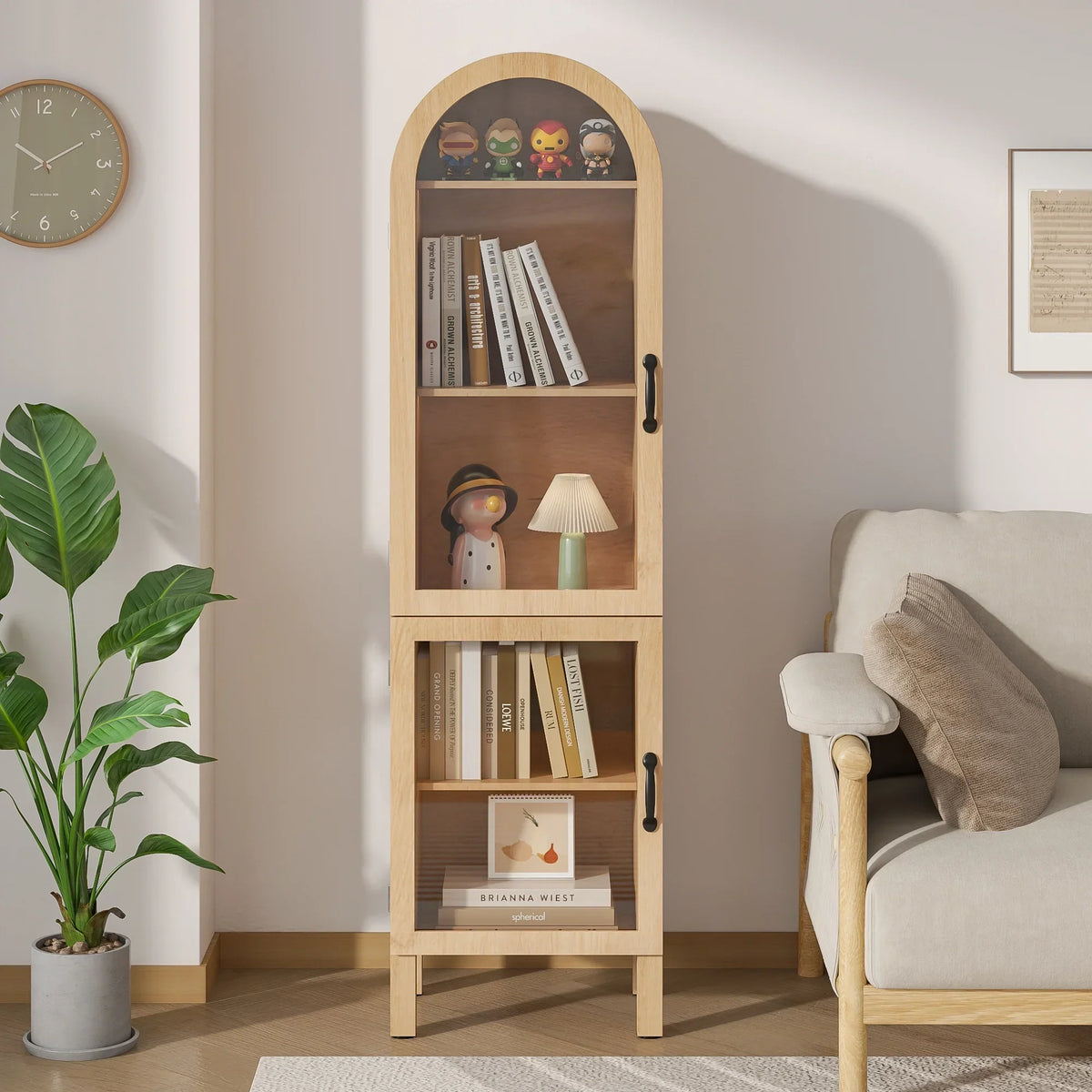 Nouveauté 2026 – Vitrine de rangement haute cintrée Fiogmub , armoire de garde-manger cintrée avec portes, portes en verre acrylique