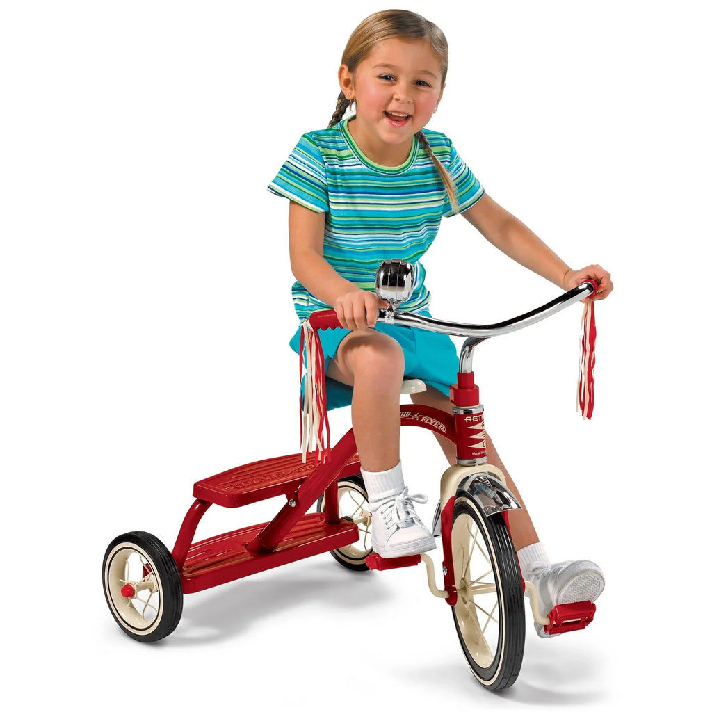 Nouveauté 2026 – Tricycle Radio Flyer , rouge classique à double plateau, roue avant de 12 pouces, rouge