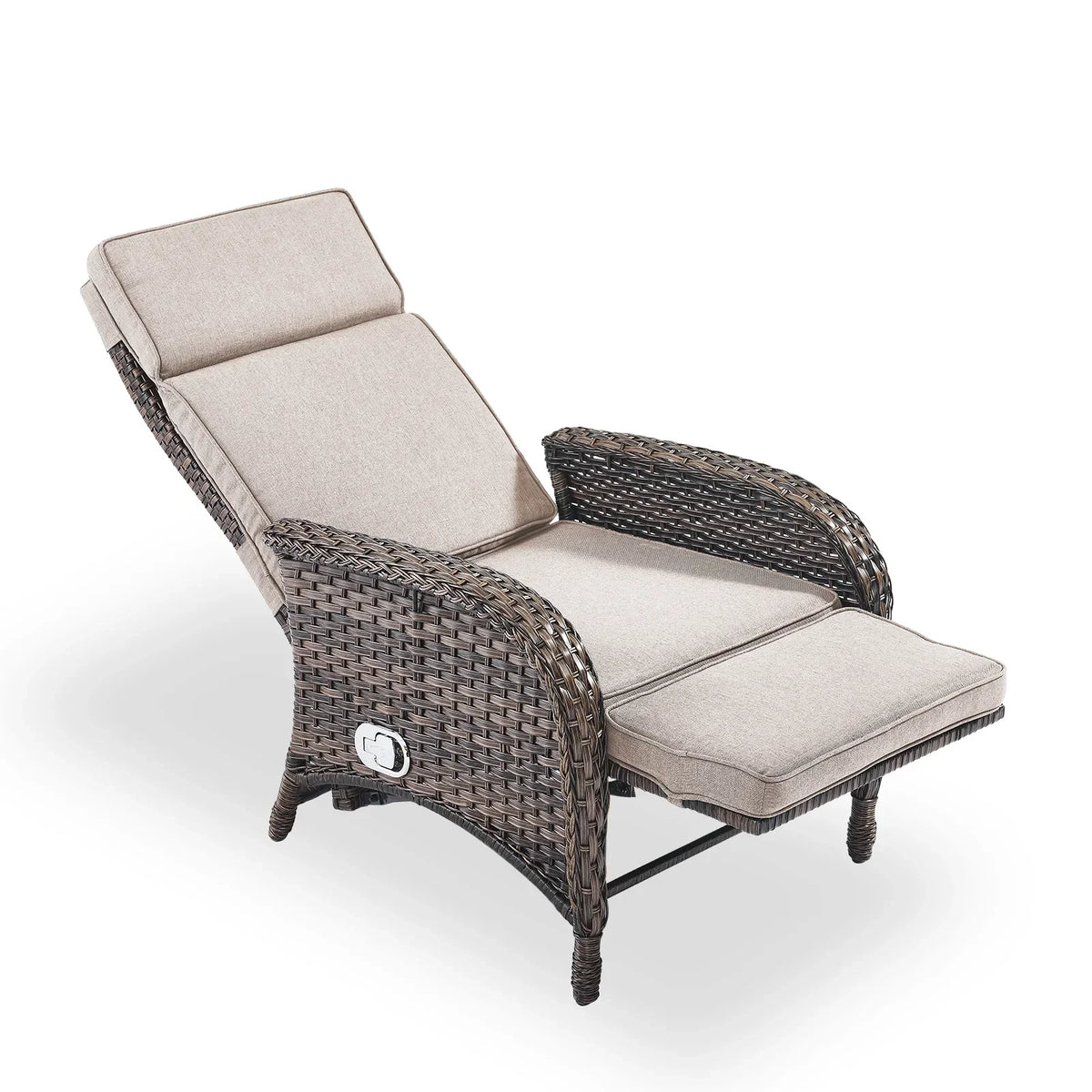 Nouveauté 2026 – Fauteuil inclinable d'extérieur OPOHORO , chaise longue de patio inclinable réglable avec coussin, en osier, avec dossier et repose-pieds réglables, idéal pour le bord de la piscine, beige