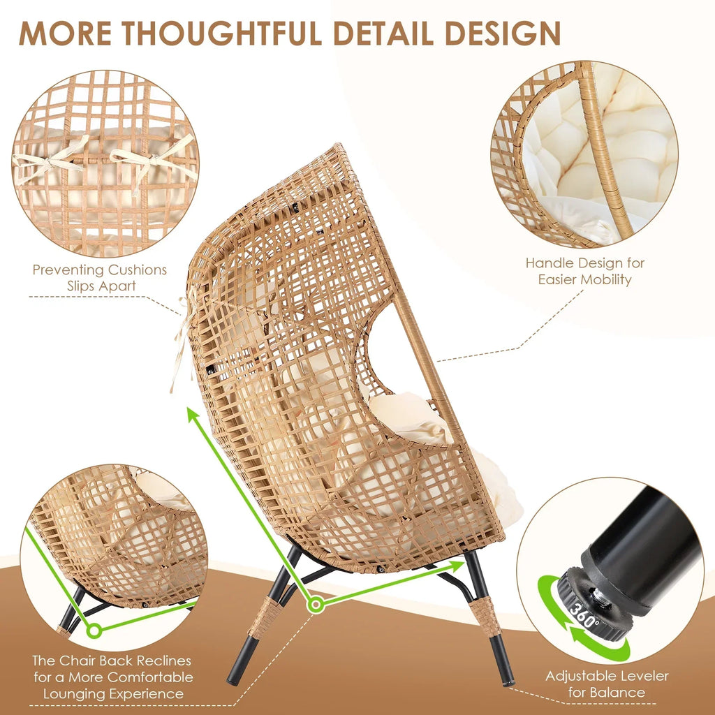 Nouveauté 2026 – Fauteuil double œuf RADIATA pour 2 personnes, canapé deux places surdimensionné en résine tressée avec coussins épais, capacité de 308 kg, fauteuil de jardin/terrasse fixe pour intérieur/extérieur, balcon, jardin, beige