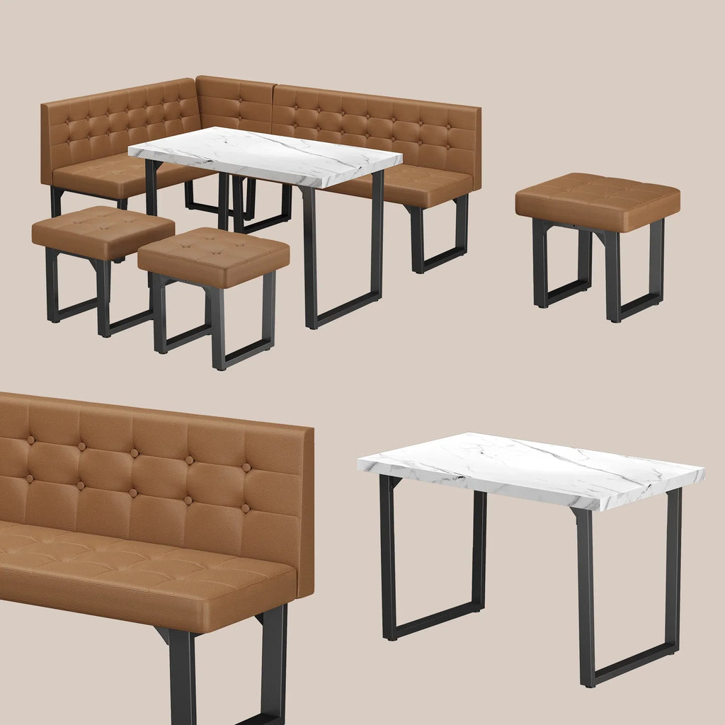 Nouveauté 2026 – Ensemble de salle à manger d'angle 5 pièces Brafab avec table et banc, style moderne, avec banquette rembourrée grise