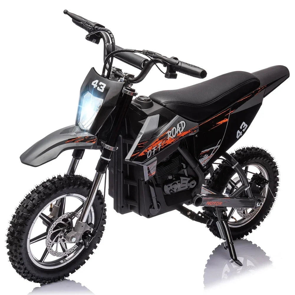 Nouveauté 2026 – Moto électrique tout-terrain pour enfants , 36 V, jusqu'à 25 km/h, moteur sans balais de 350 W, phare LED, selle en cuir, freins avant et arrière, pour enfants de 8 à 16 ans, charge maximale 79 kg