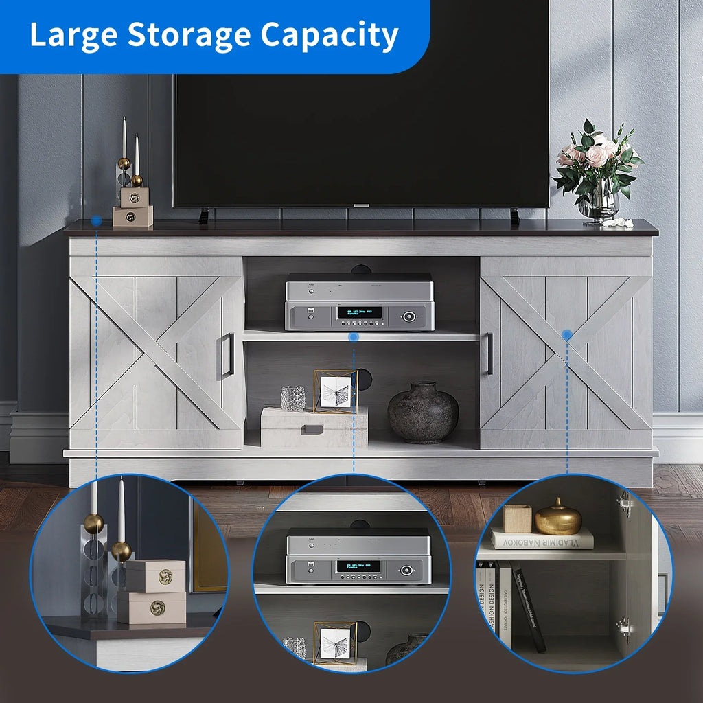 Nouveauté 2026 – Meuble TV Dextrus Farmhouse pour téléviseur 65 pouces, centre multimédia pour salon, meuble console TV, gris délavé