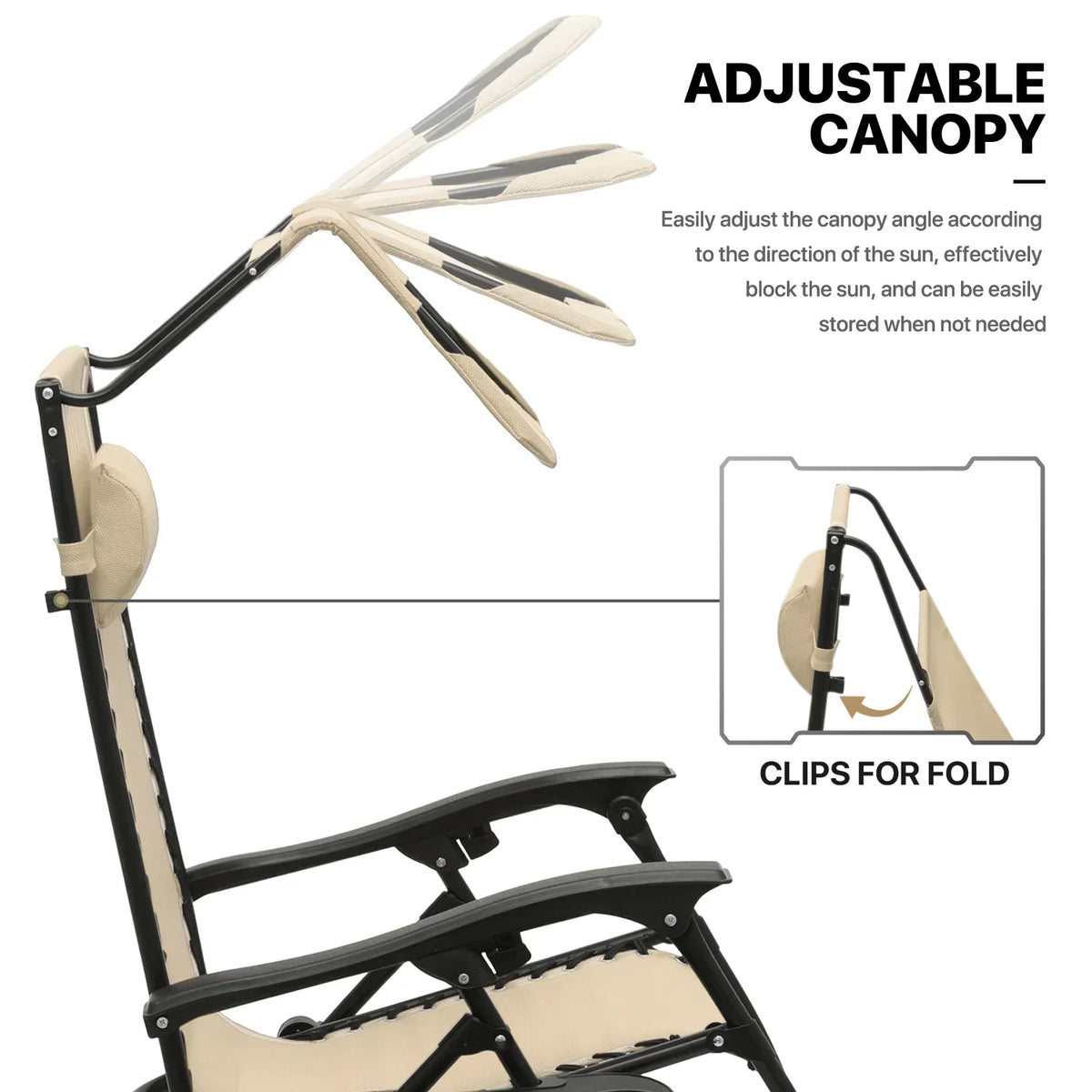 Nouveauté 2026 – Ensemble de 2 chaises MoNiBloom Zero Gravity , fauteuils de plage/terrasse pliables avec auvent et appui-tête, noirs