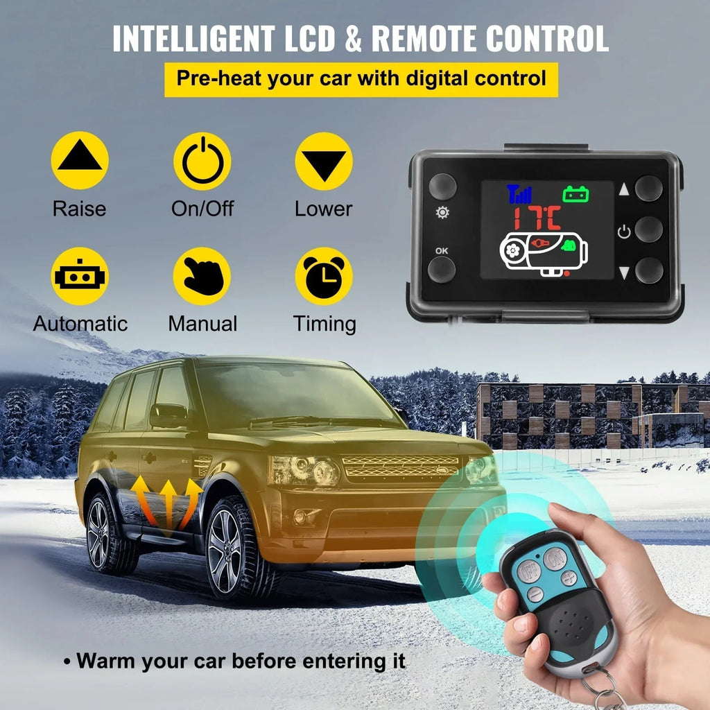 Nouveauté 2026 – Chauffage d'air diesel VEVORbrand 5 kW, réservoir de 10 L, chauffage diesel 12 V avec silencieux, thermostat LCD et télécommande pour camping-cars, bus, remorques, caravanes et bateaux