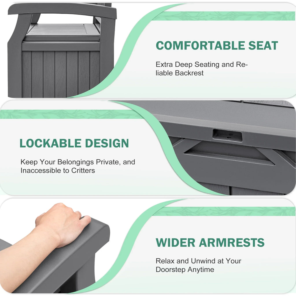 Nouveauté 2026 – Banc de rangement Homall de 80 gallons en plastique, fabriqué en résine durable et résistante aux intempéries, avec compartiment de rangement organisé de type Deckbox, pour patios et pelouses extérieures, noir