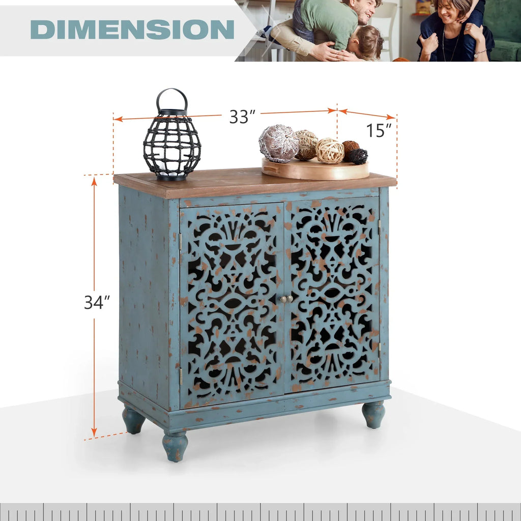 Nouveauté 2026 – Crédences et buffets sculptés creux Sophia & William , bois bleu, 2 étagères