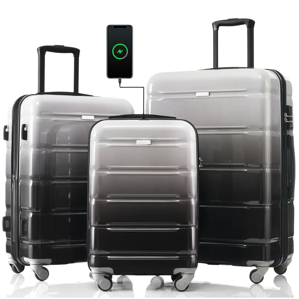 Nouveauté 2026 – Ensemble de 3 valises PAPROOS (51/61/71 cm), valise rigide légère avec port USB et crochets latéraux, bagage de voyage avec serrure TSA, valise à roulettes rigide pour l'école et les voyages, rose