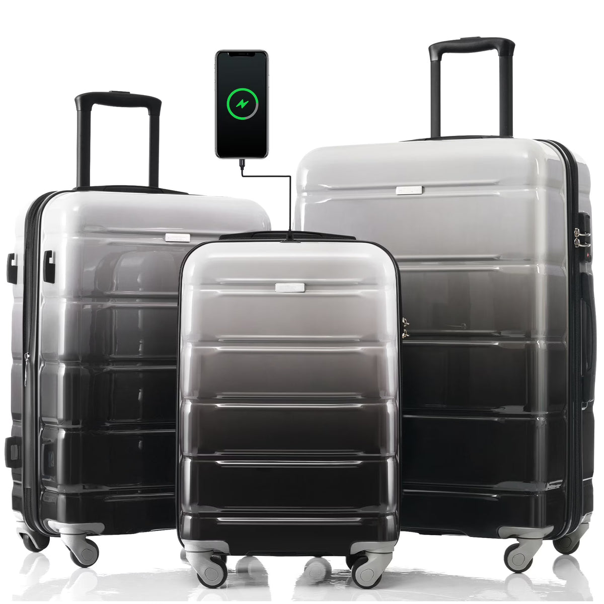 Nouveauté 2026 – Ensemble de 3 valises PAPROOS (51/61/71 cm), valise rigide légère avec port USB et crochets latéraux, bagage de voyage avec serrure TSA, valise à roulettes rigide pour l'école et les voyages, rose