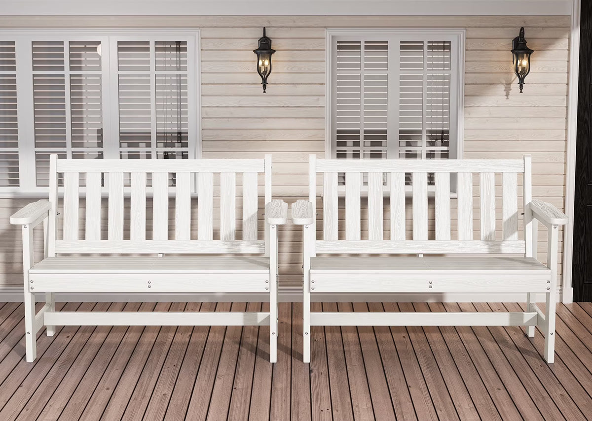 Nouveauté 2026 – Banc d'extérieur SERWALL pour 2 personnes, en PEHD résistant aux intempéries avec renforts en aluminium, supporte jusqu'à 300 kg, confortable pour terrasse, jardin et véranda, noir