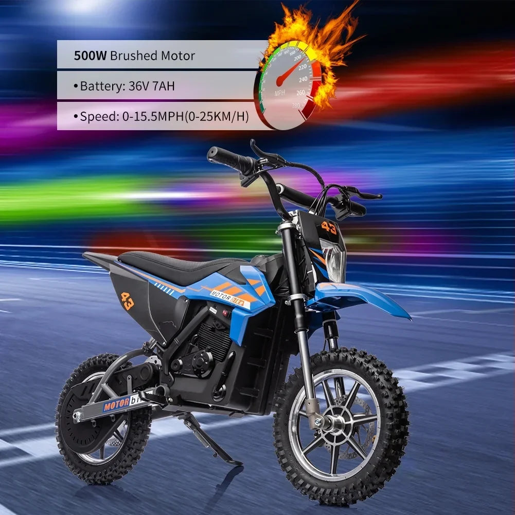 Nouveauté 2026 – Moto électrique tout-terrain pour enfants , 36 V, jusqu'à 25 km/h, moteur sans balais de 350 W, phare LED, selle en cuir, freins avant et arrière, pour enfants de 8 à 16 ans, charge maximale 79 kg