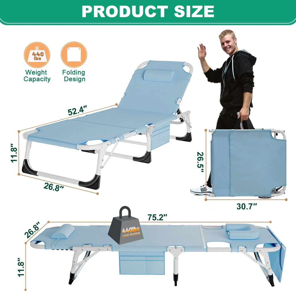 Nouveauté 2026 – Chaise longue MOPHOTO avec matelas, supportant jusqu'à 200 kg, lit de camp portable et robuste, réglable, idéal pour le camping, la piscine, la plage et la terrasse