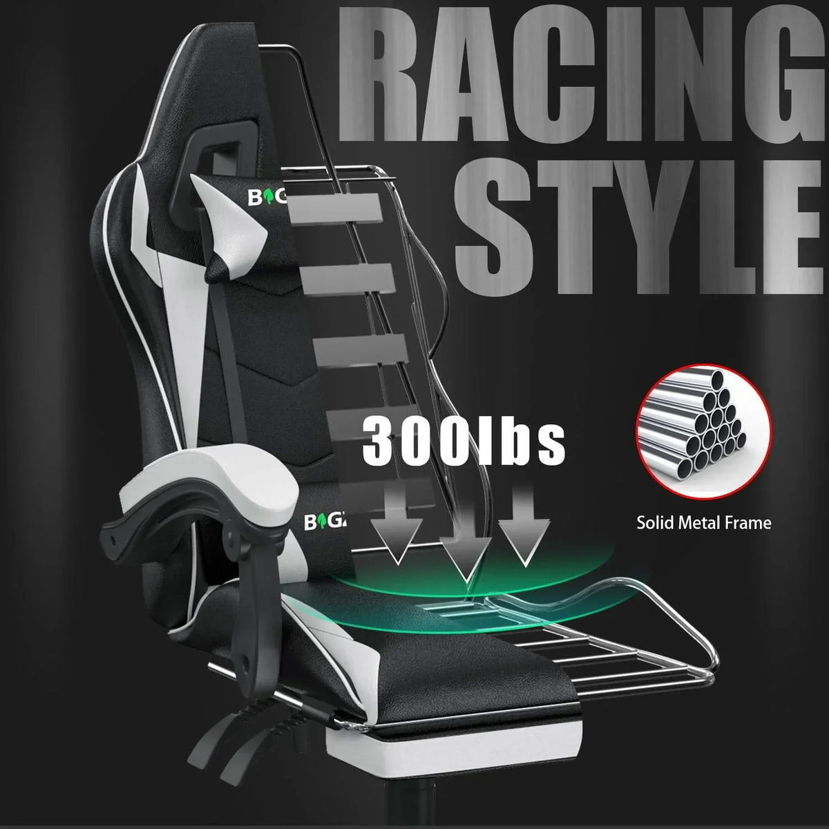 Nouveauté 2026 – Chaise de jeu Bigzzia , chaise de bureau ergonomique avec appui-tête et soutien lombaire réglables en hauteur, pour adultes et adolescents, noir et blanc