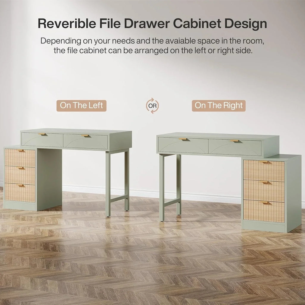 Nouveauté 2026 – Bureau d'ordinateur réversible Tribesigns 39" avec 5 tiroirs, en bois, pour bureau à domicile, vert (réf