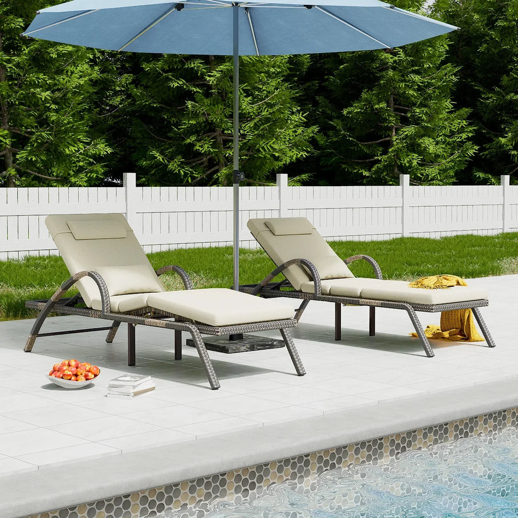 Nouveauté 2026 – MEISSALIVVE Ensemble de 4 chaises longues d'extérieur, chaises de piscine avec dossier réglable à 5 positions, chaise longue en rotin PE pour terrasse, porche et jardin (gris