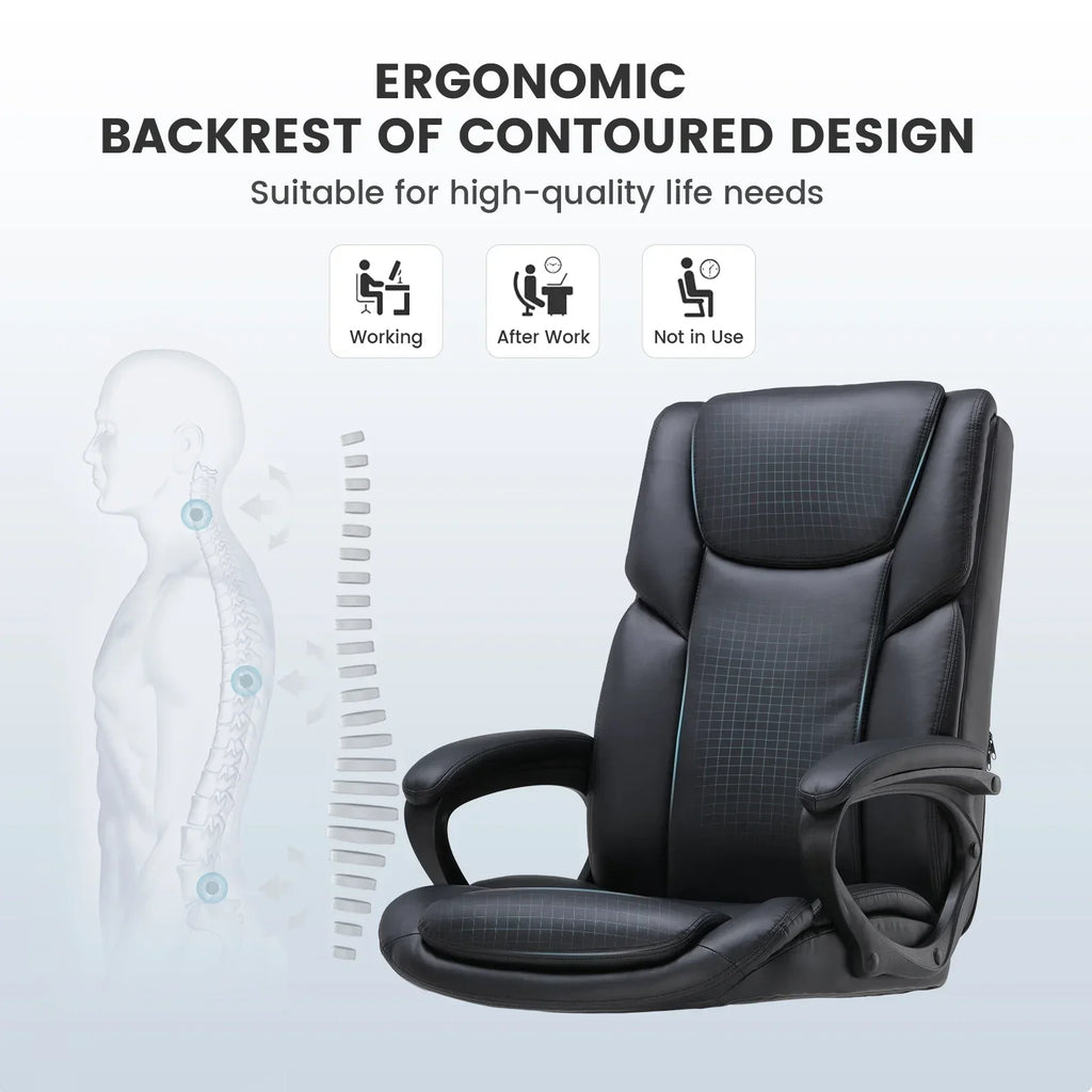 Nouveauté 2026 – Fauteuil de bureau ergonomique Mainstays Executive à dossier haut en cuir noir