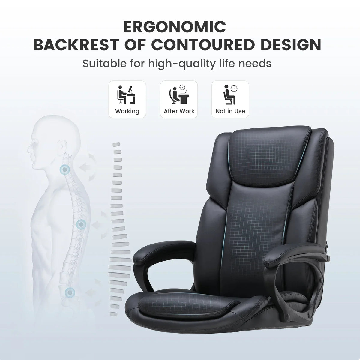 Nouveauté 2026 – Fauteuil de bureau ergonomique Mainstays Executive à dossier haut en cuir noir