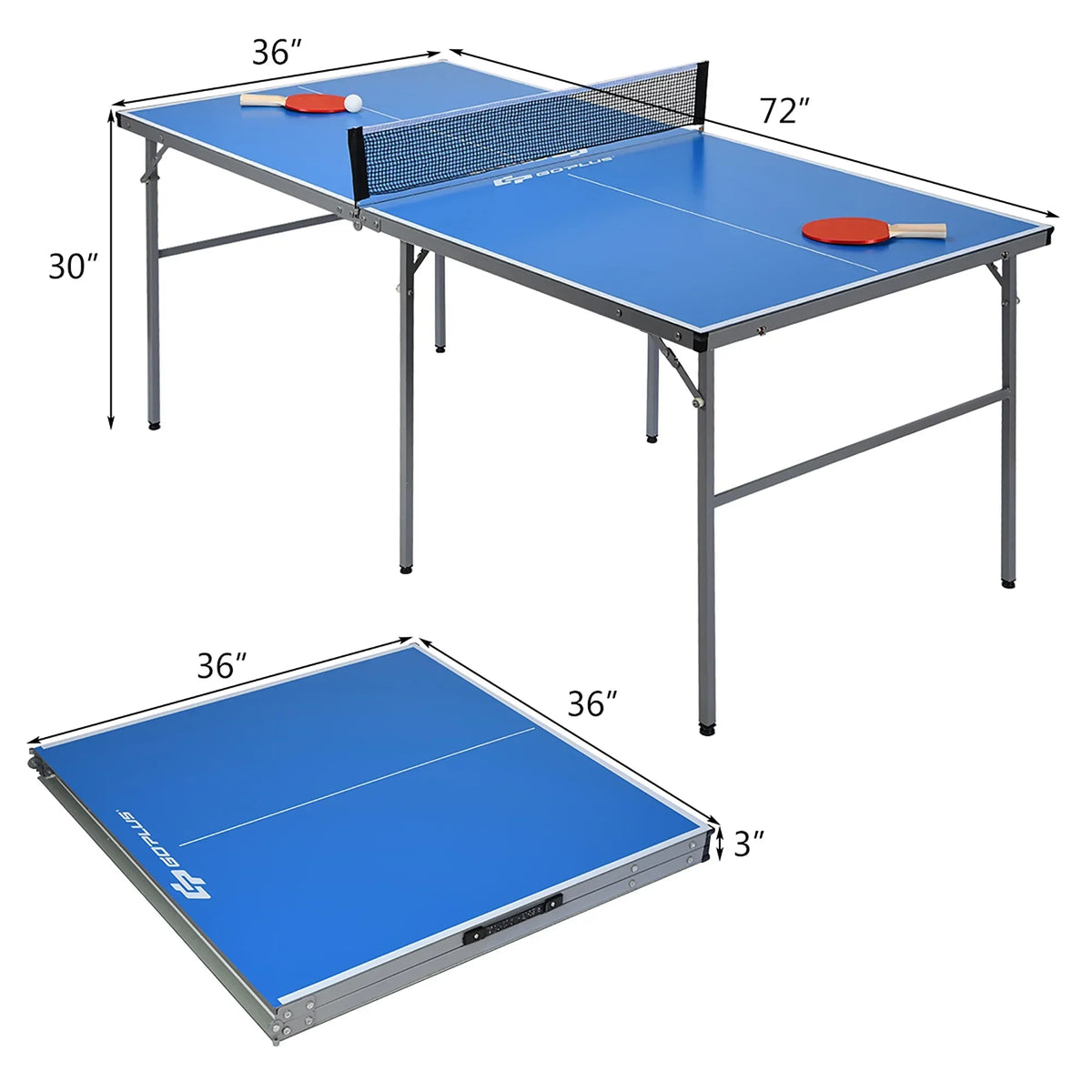 Nouveauté 2026 – Table de ping-pong portable Goplus (15 x 7,5 cm) avec accessoires, pour une utilisation intérieure et extérieure