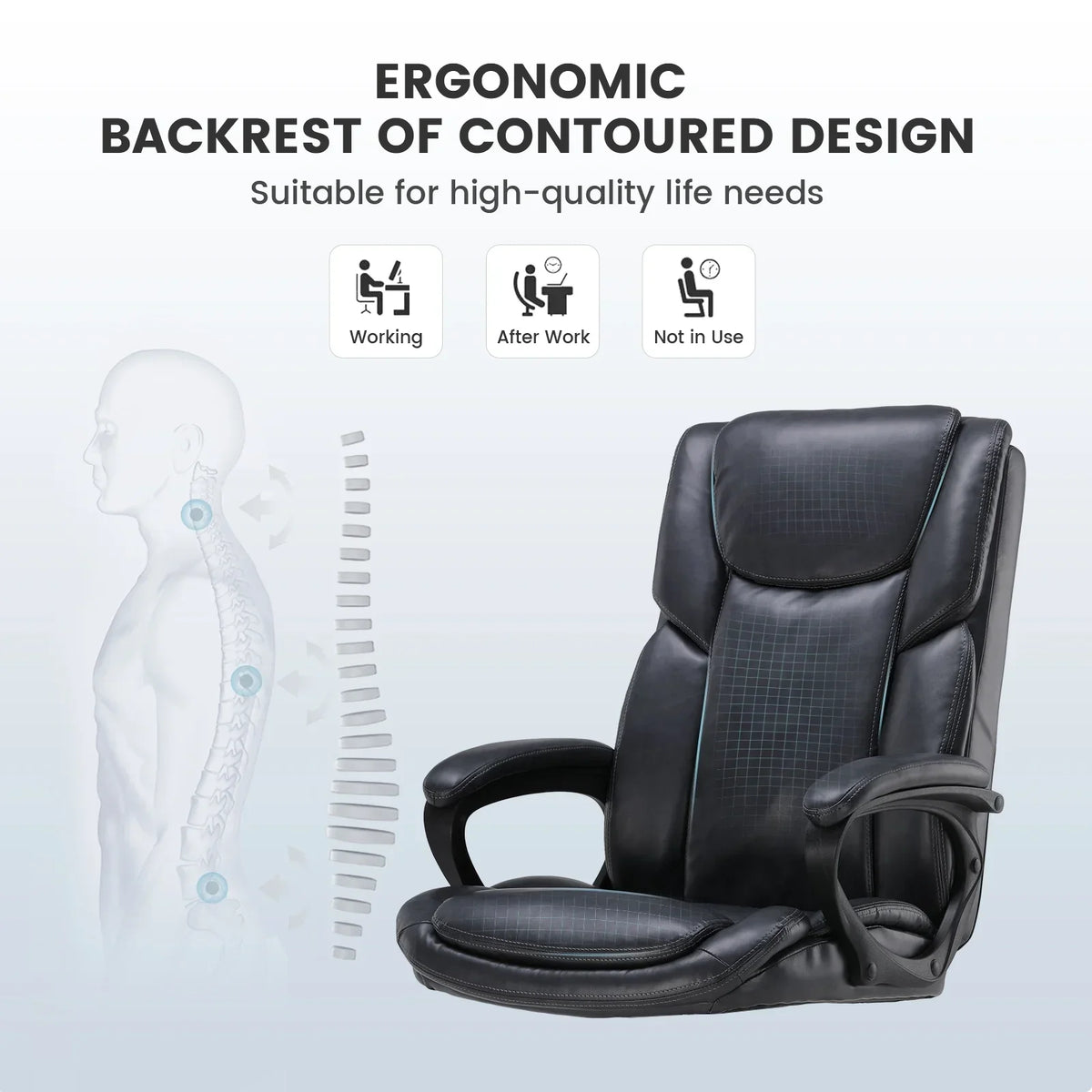 Nouveauté 2026 – Fauteuil de bureau ergonomique Mainstays Executive à dossier haut en cuir noir