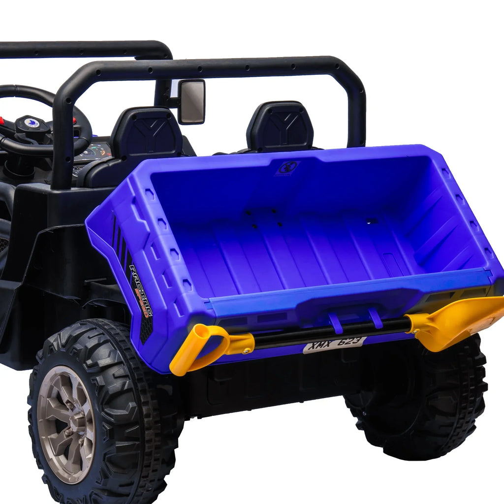 Nouveauté 2026 – Camion électrique Xuanlur 24V 2 places pour enfants , avec moteur 2x200W, benne basculante/pelle, pneus résistants, lumières LED, musique et télécommande, noir