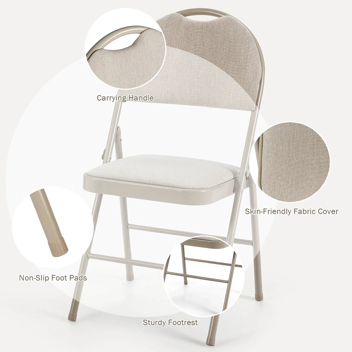Nouveauté 2026 – Ensemble de 6 chaises pliantes Costway , assise rembourrée et revêtement en tissu, structure en métal, beige, pour la maison ou le bureau
