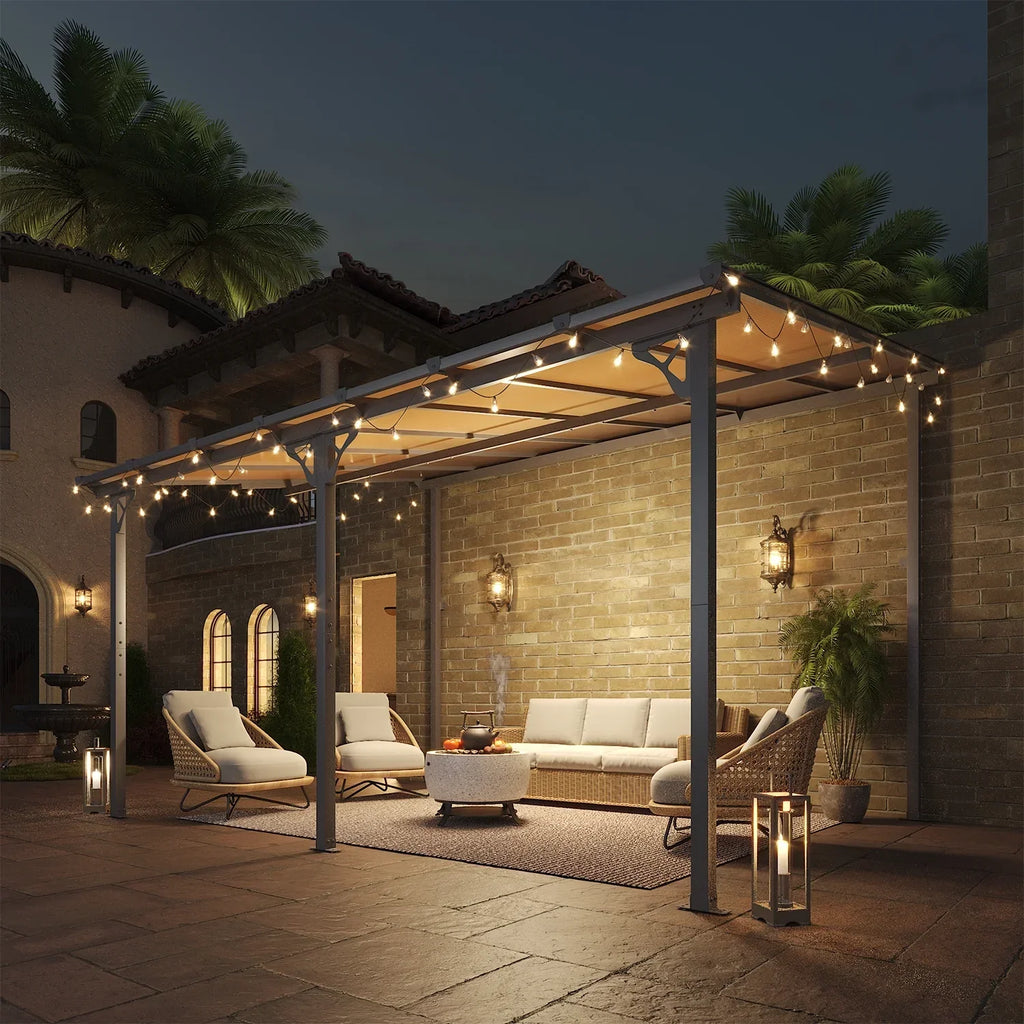 Nouveauté 2026 – Gazebo Aoxun de 2,4 m x 1,5 m pour patio, pergola avec toit incliné, grand auvent mural robuste pour barbecue, idéal pour jardin, terrasse ou patio