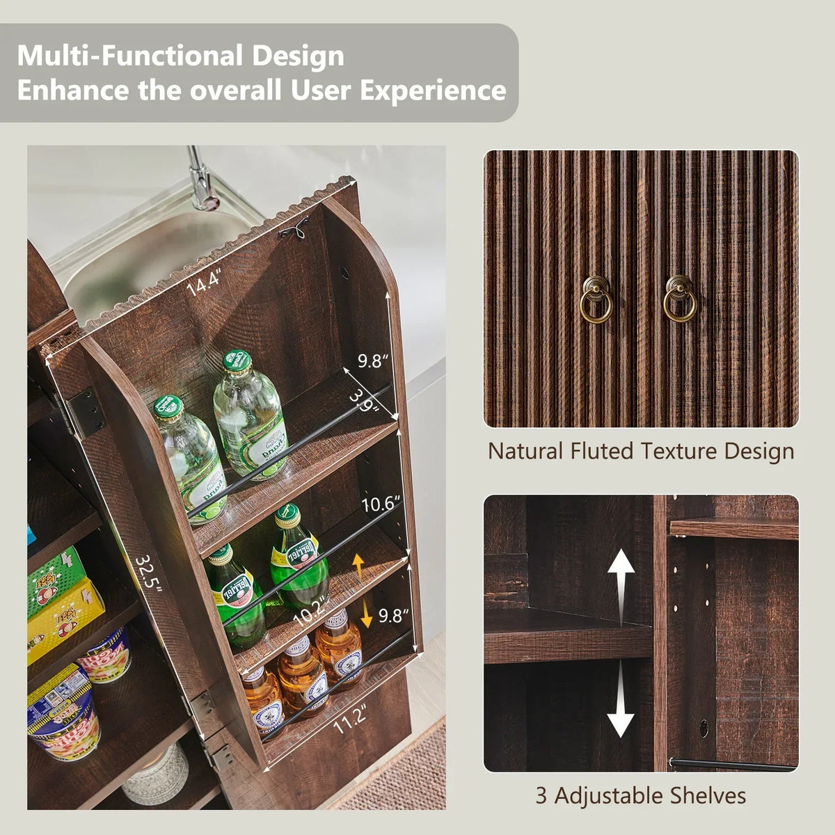 Nouveauté 2026 – Armoire de rangement de cuisine IFGET , 180 cm de haut, style arqué, avec étagères réglables, idéale pour la cuisine et la salle à manger