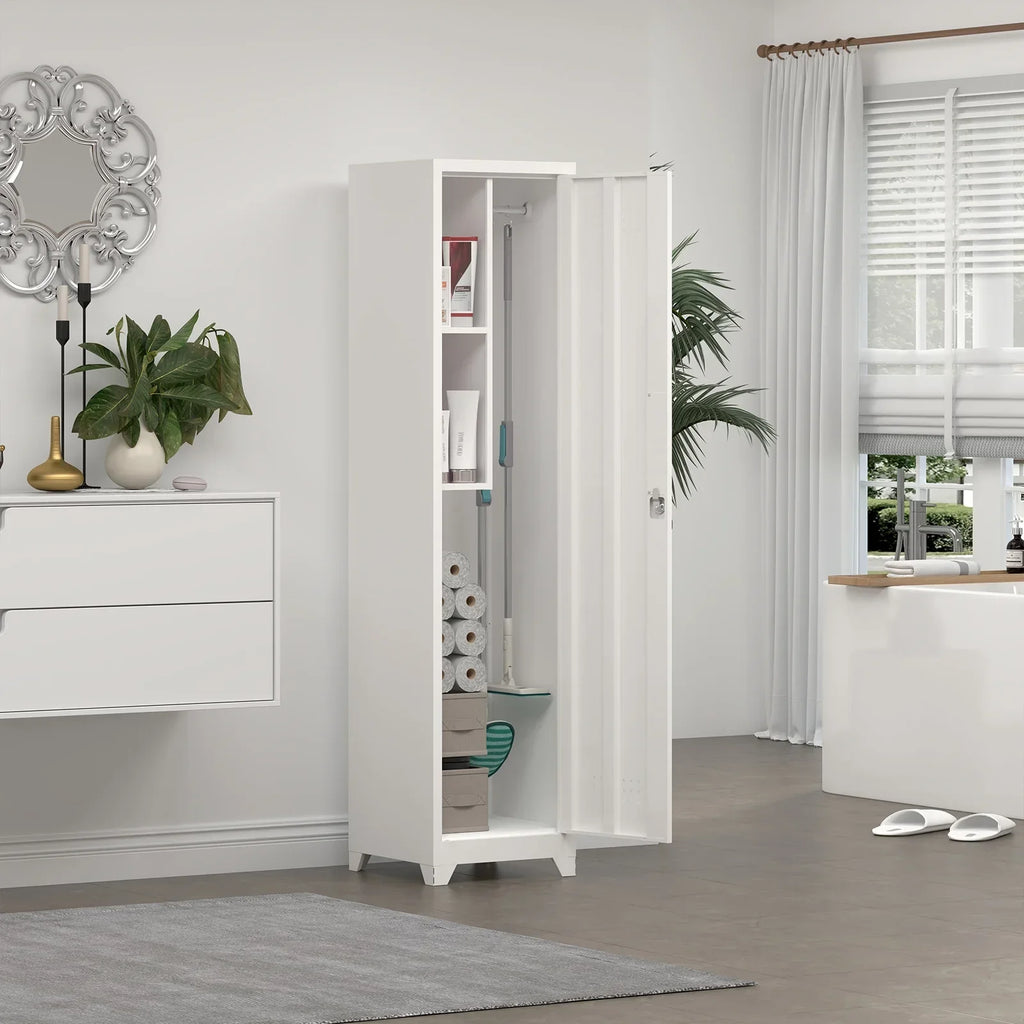Nouveauté 2026 – Armoire à balais Marcree Slim , armoire métallique avec étagères et tringle de suspension, armoire de rangement utilitaire de 165 cm avec porte verrouillable, armoire de rangement haute pour produits de nettoyage, idéale pour la cuis