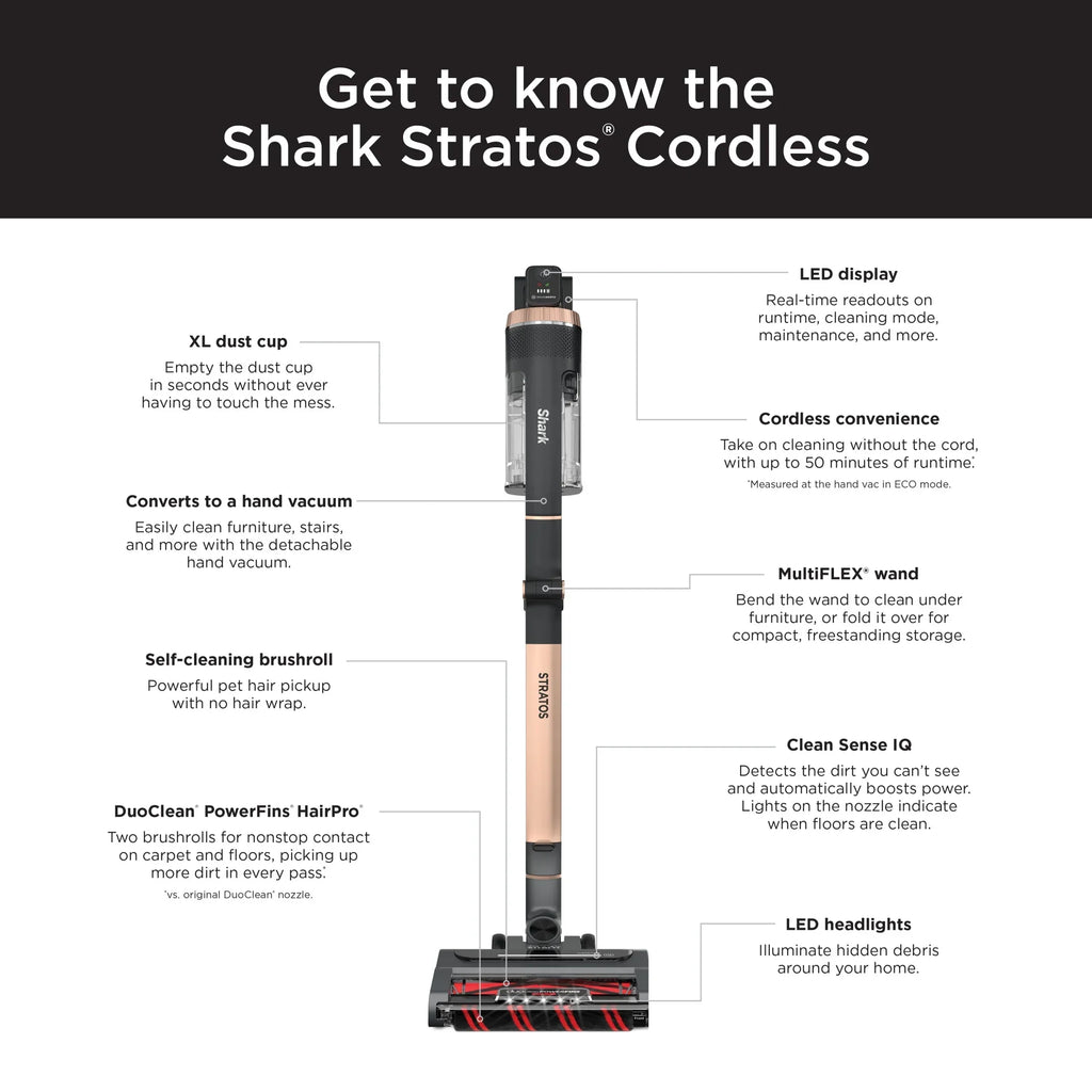 Nouveauté 2026 – Aspirateur balai sans fil Shark Stratos avec Clean Sense IQ et DuoClean PowerFins HairPro MultiFLEX, IZ840H