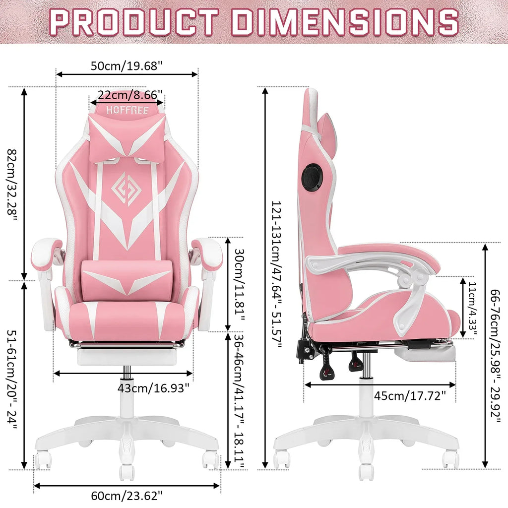 Nouveauté 2026 – Fauteuil de jeu Hoffree avec haut-parleurs intégrés, en cuir PU, repose-pieds et éclairage LED. Fauteuil ergonomique pour gamer avec massage, soutien lombaire et appui-tête pivotant et réglable. Idéal pour le télétravail et le bureau
