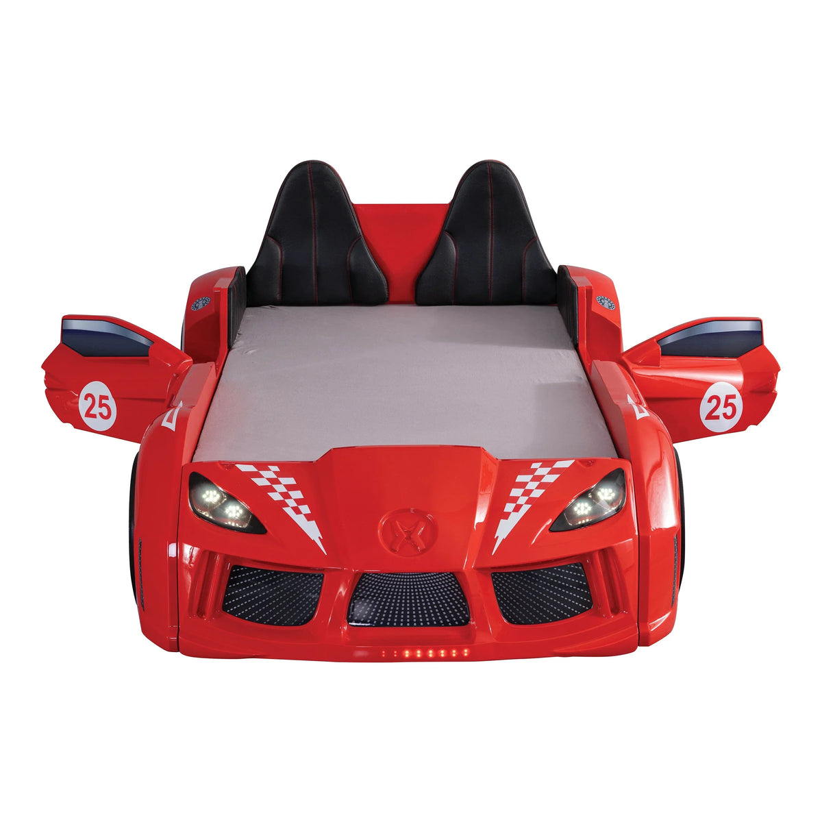 Nouveauté 2026 – Lit double en plastique pour enfants Dash Kids, motif voiture de course, avec LED et son, blanc, Furniture of America