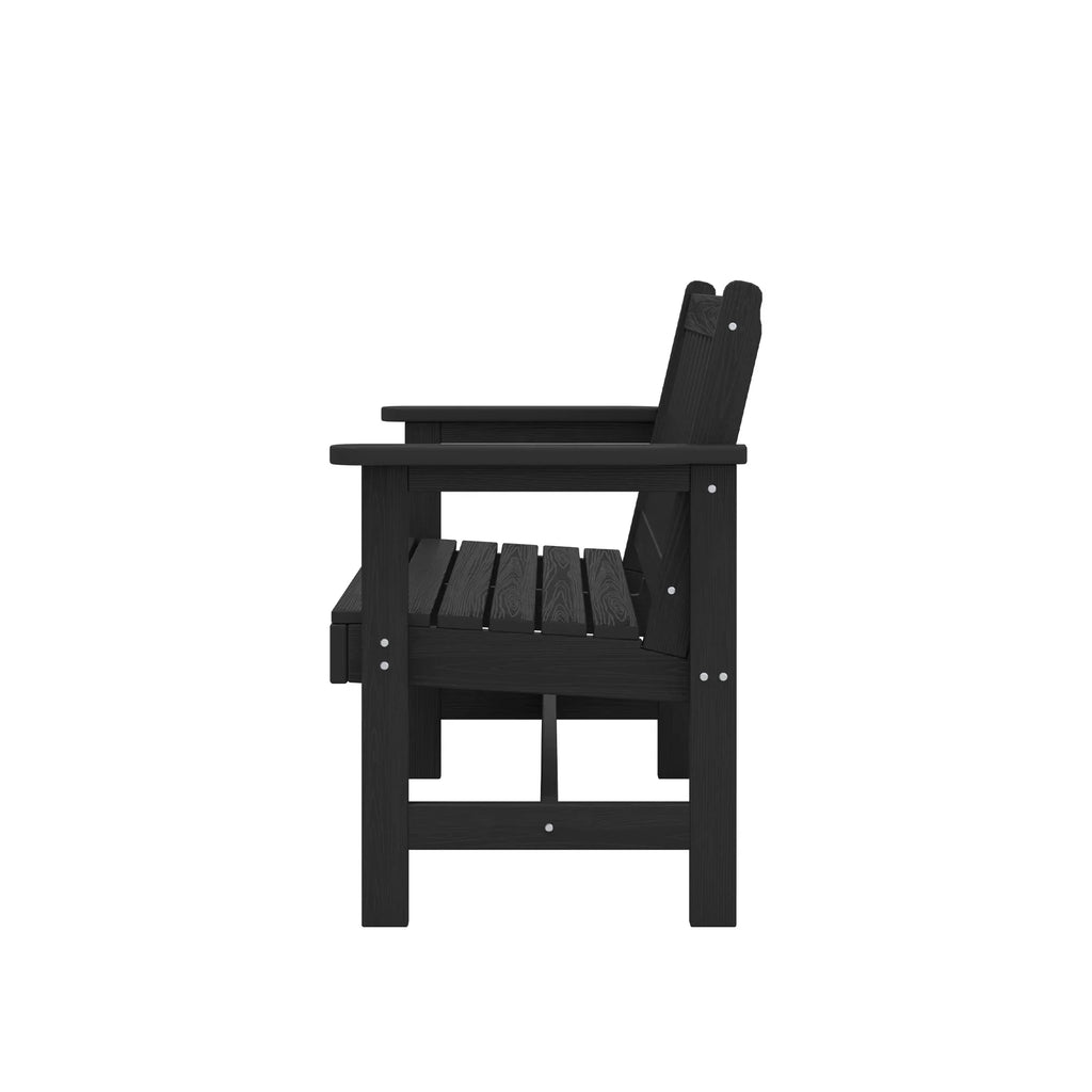 Nouveauté 2026 – Banc d'extérieur SERWALL pour 2 personnes, en PEHD résistant aux intempéries avec renforts en aluminium, supporte jusqu'à 300 kg, confortable pour terrasse, jardin et véranda, noir