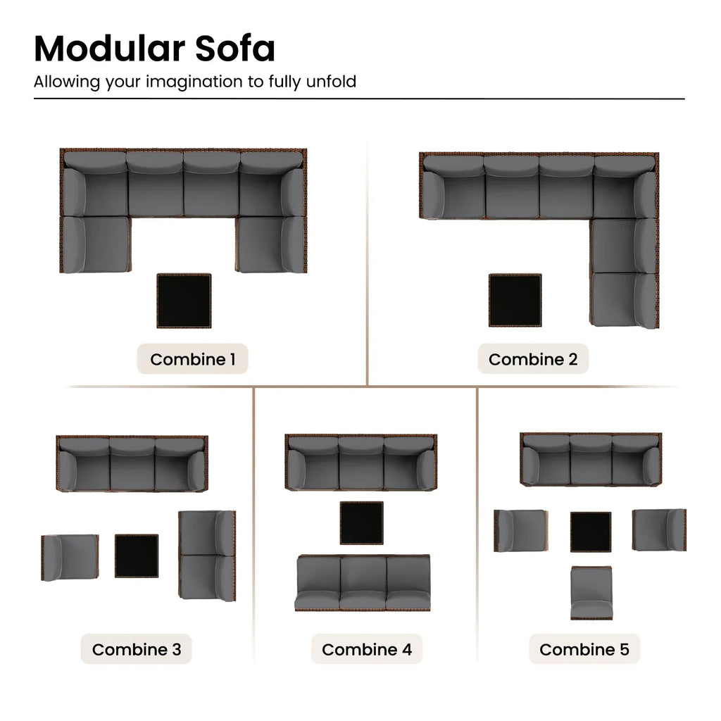 Nouveauté 2026 – Ensemble de mobilier de patio 7 pièces ELPOSUN , canapé d'angle en rotin gris foncé pour jardin